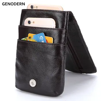

GENODERN New Fashion Genuine Leather Men Waist Packs With Cowhide Mobile Phone Bags For Male Waist Bags Man Belt Bag