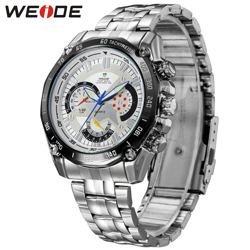 WEIDE Brand The Best Sell Men Sport Watch Japan Quartz Movement 3ATM Water Resistant White Dial With Stainless Steel Strap 1011