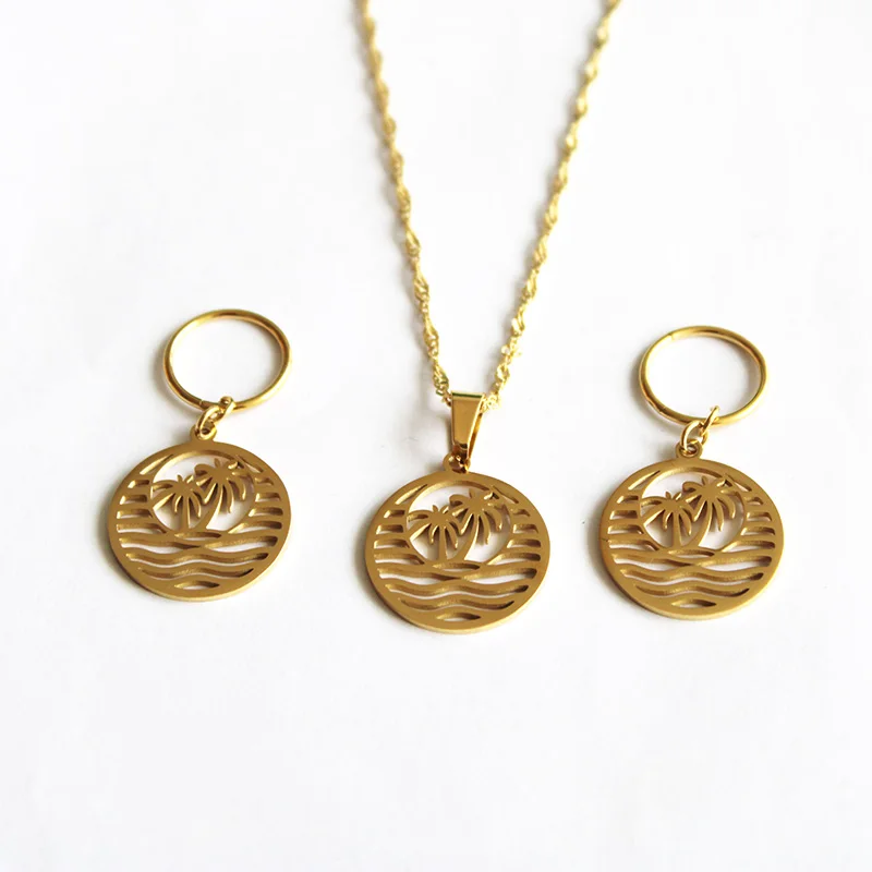 

Jewelry sets Micronesia Coconut Tree Kiribati Pendant Necklace Earrings Marshalls Jewellery With Twisted Chain