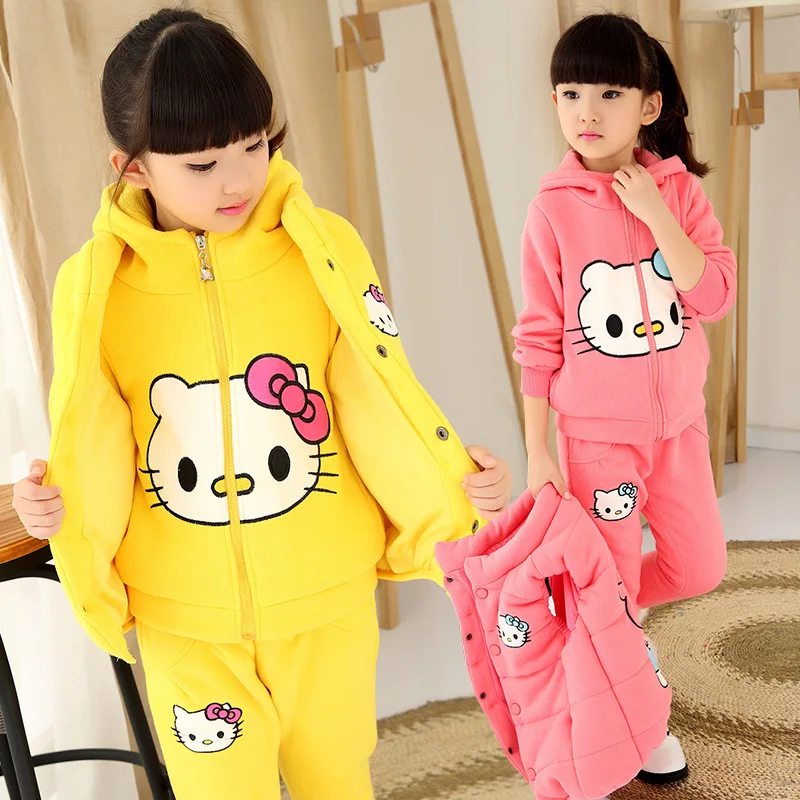 

Korean Children Girls Winter Clima Set Children Thickened Quilted Three Piece Suit Girls Clothing Set