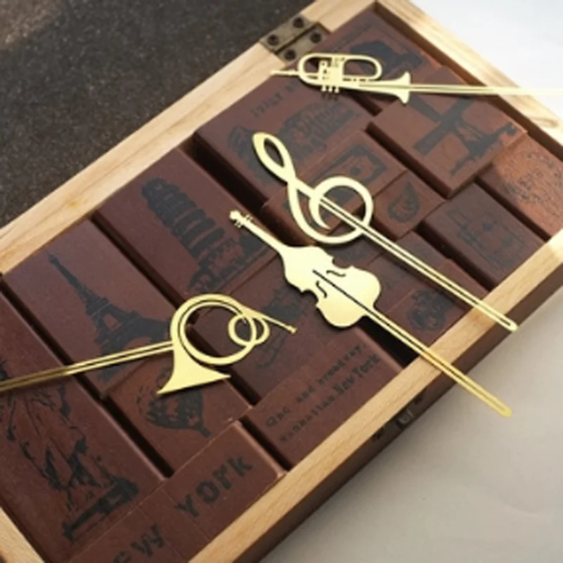 

4 Pcs/set Creative Cute Gold Musical Instruments Metal Book Markers Bookmark Office School Supplies Stationery