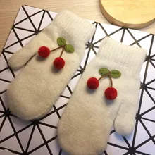 Короткие перчатки из кроличьей шерсти, двухслойные теплые перчатки с вишневым кроличьим мехом, женские и Зимние перчатки для езды на полный палец Короткие перчатки из кроличьей шерсти, двухслойные теплые перчатки с вишневым кроличьим мехом, женские и Зимние перчатки для езды на полный палец
