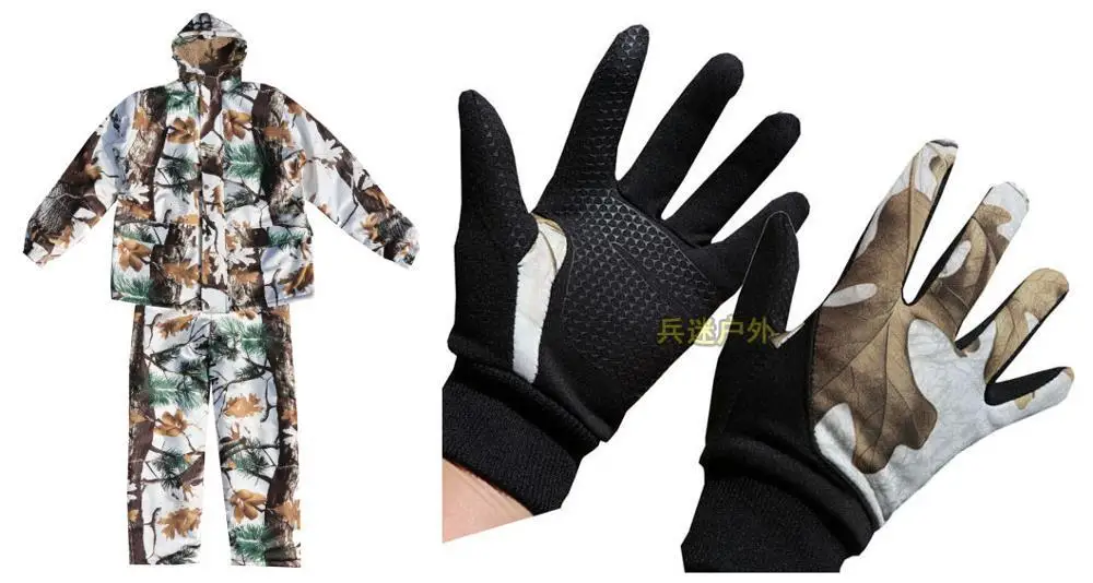 Зимние походные костюмы для рыбалки для верховой езды, альпинизма, ветрозащитные бионические камуфляжные костюмы для охоты, водонепроницаемая теплая куртка+ штаны - Цвет: tops pants  glove