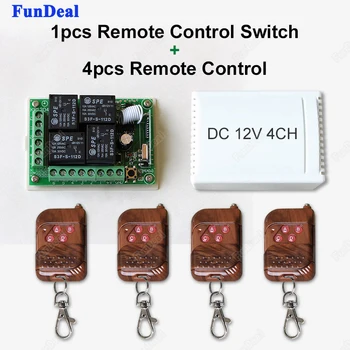 

433 Mhz Smart Home DC12V 4CH Wireless Remote Control Relay Receiver Switch Module and 4pcs RF Transmitter 433Mhz Remote Controls