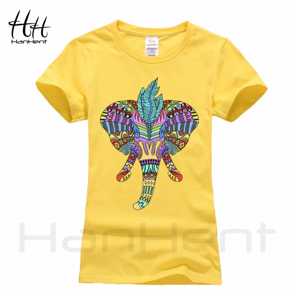HanHent цветные Слоны футболка хлопок для женщин простой уличная Тонкий удобный Ретро стиль Женская футболка Мода TH5266