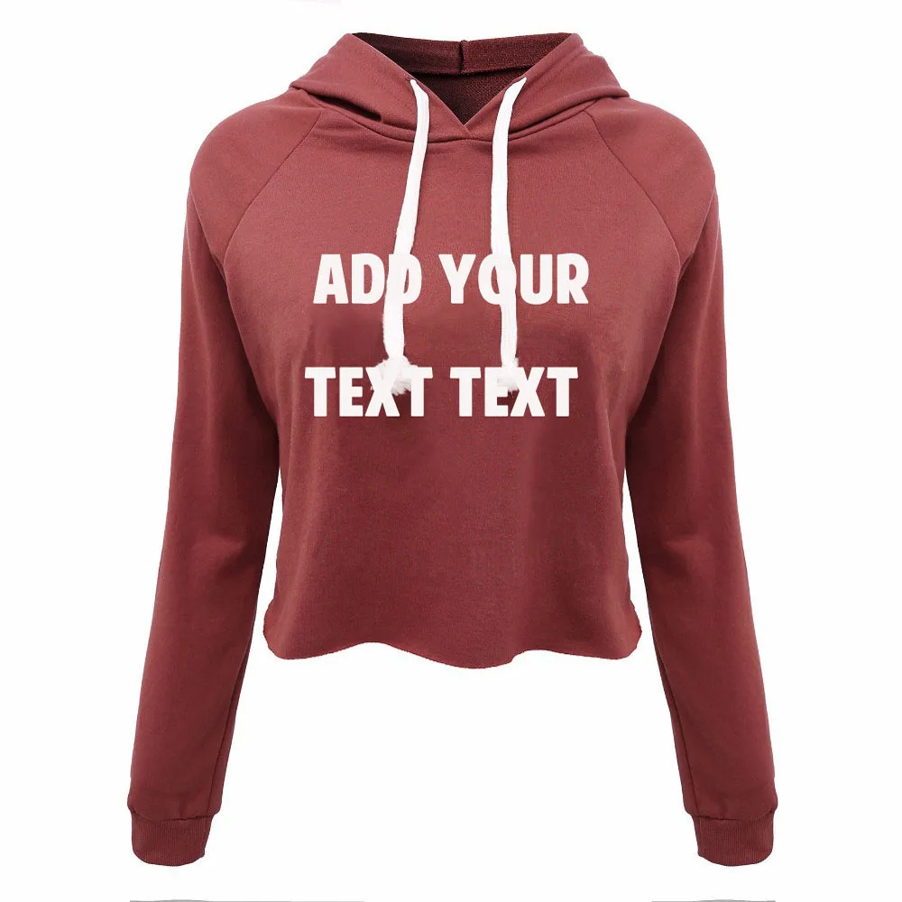 Laukexin Custom Women's Maroon Cropped Hooded T Shirt Thin Sweatshirt Spring Crop Top Pullover T 