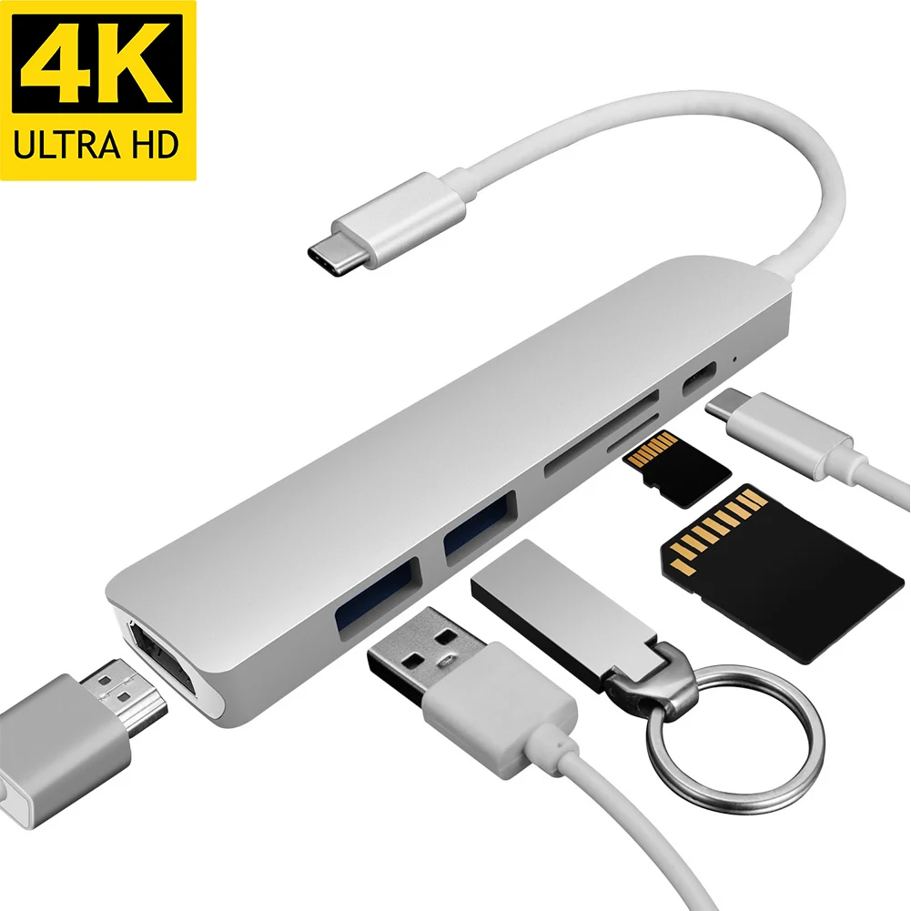 

Type-c to HDMI Adapter Station 6-in-1 Type-c HUB Dock to 4K HD Transmission USB3.0 Adapter Compatible with Mobile Phone Computer