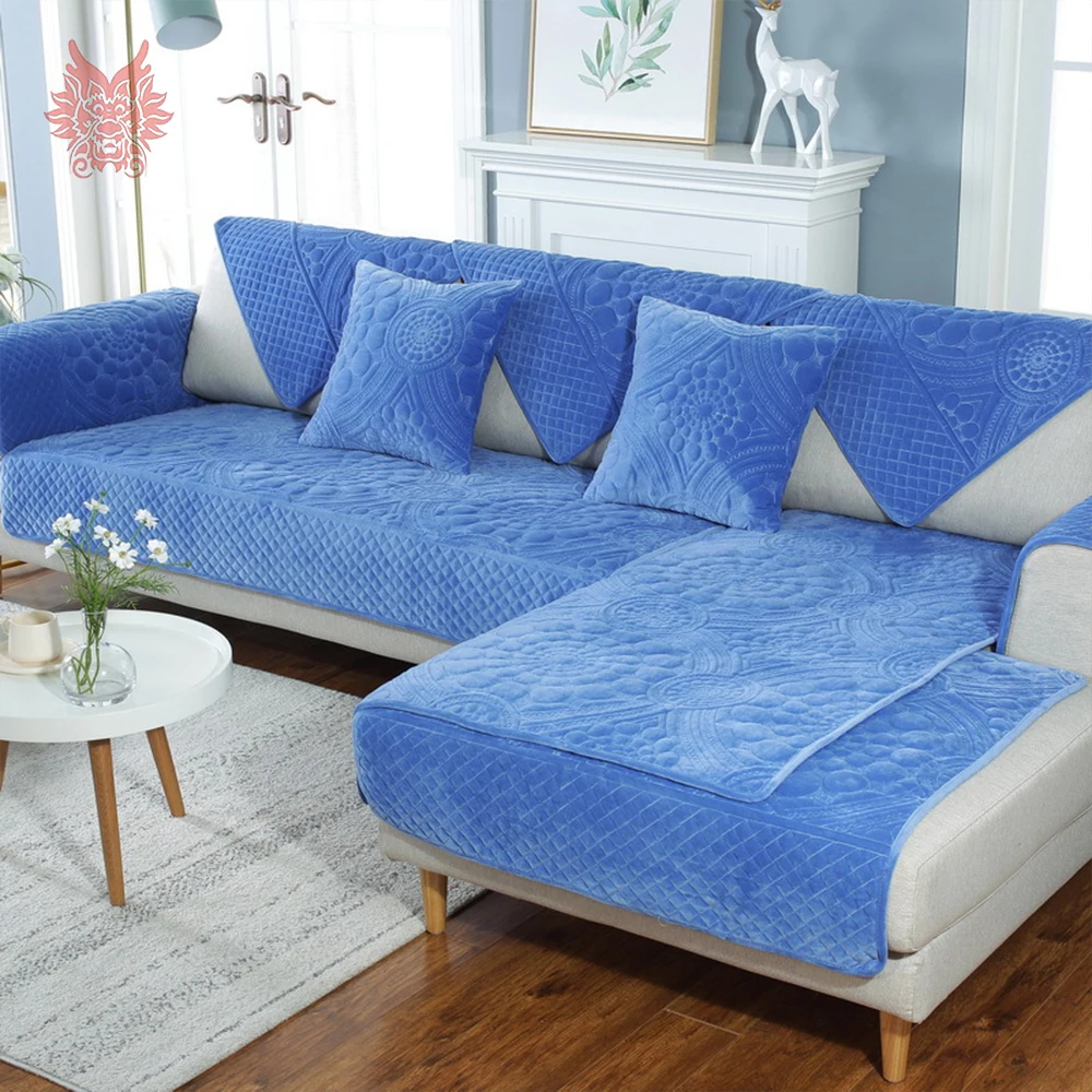 Embossed floral quilted plush sectional sofa cover slipcovers furniture