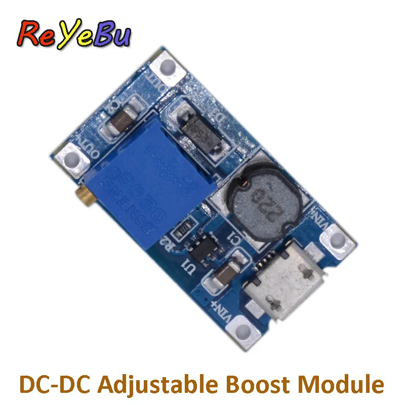 

DC-DC Adjustable Boost Module 2A Boost Plate 2A Step Up Module with MICRO USB 2V-24V to 5V 9V 12V 28V MT3608 LM2577