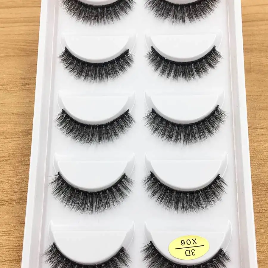 

5 pairs Short Natural Mink False Eyelashes Cross Dense Handmade Cotton Stalk Eye Lashes Date Make-up Mink Fake Eyelashes