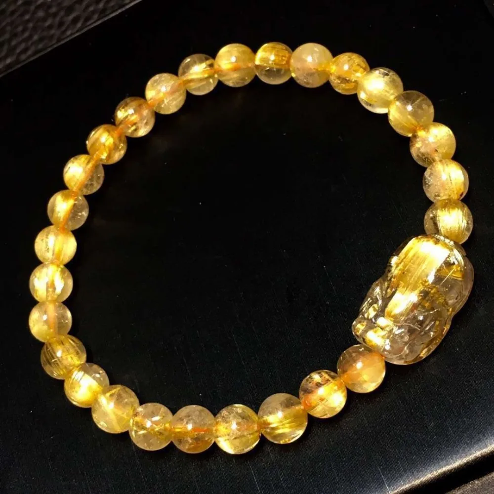 Подлинный натуральный Золотой Рутиловый Кварц 6 мм богатые круглые бусины Pi Xiu PIxiu браслет для женщин и мужчин из Бразилии Исцеление AAAAA