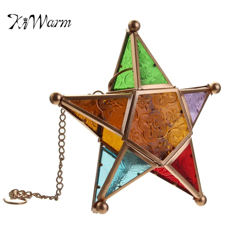 

KiWarm Multicolour Glass Star Votive Tea Light Candle Holder Hanging Lighting Lantern Wedding Birthday Party Home Garden Decor