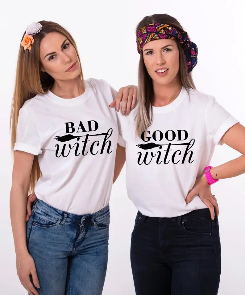 Sugarbaby Good Witch Bad Best Friend Halloween Shirts Matching t shirts bff Gift Short Sleeve Fashion Tops | Женская одежда