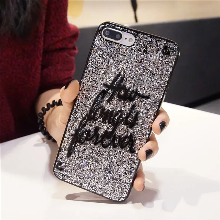 

Crispyfis Silver 3D Glitter Sparkly TPU Silicone Case For iPhone 6 6s 7 8 Plus X XR Xs Max Fashion Words Case Soft Case