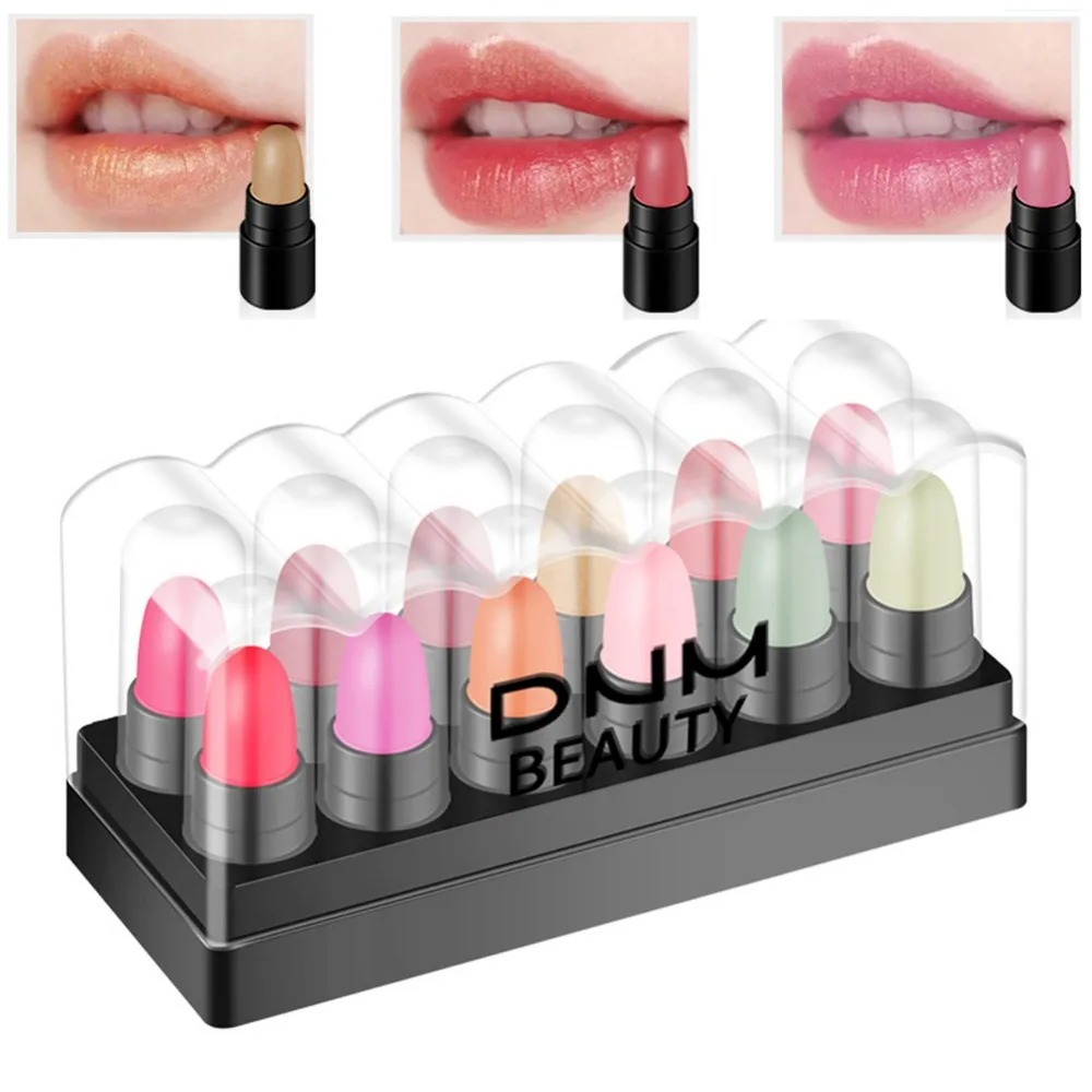 

12Pcs Mini Lipstick Set Waterproof Non-Stick Cup Jelly Change Color Lipstick Matte Lipstick Lip Balm Kit