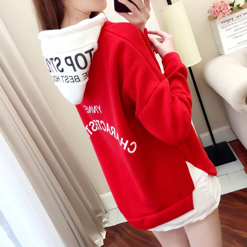 

Mr.nut 2019 fake two-piece hoodie female Korean version of the loose warm jacket hooded stitching long-sleeved women's hoodie