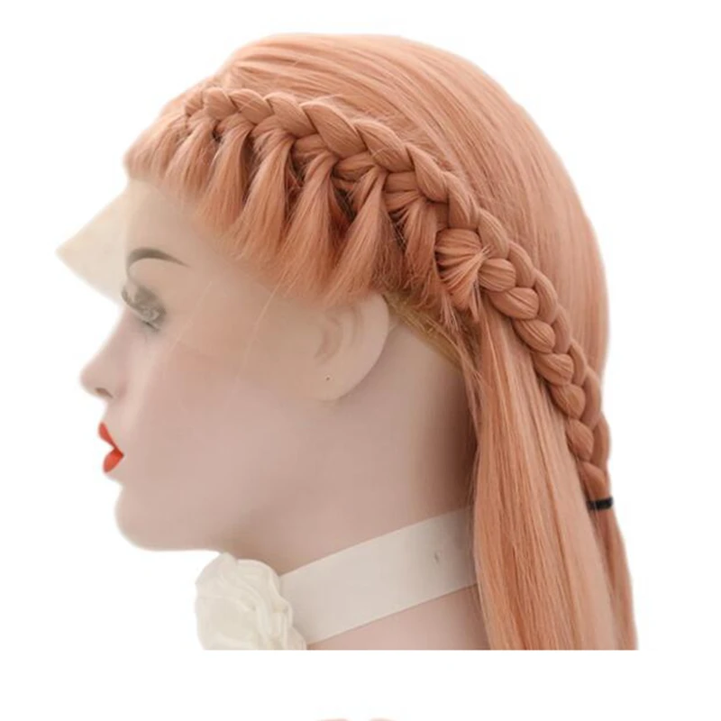 JOY& BEAUTY синтетические парики на шнурке 28 дюймов розовые косички волосы термостойкие кружевные передние парики длинные прямые волосы Крышка для волос для женщин