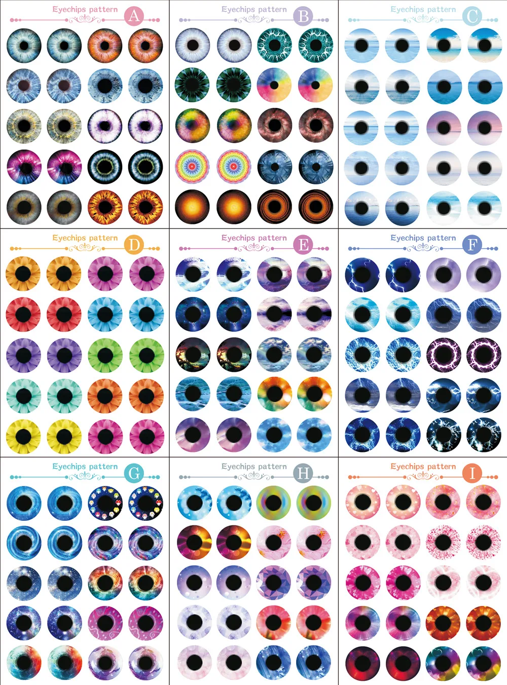 

Fortune Days free shipping for blyth doll icy eyes pattern paper eyechips, should use UV/UHU glue to glue it on the eyechips