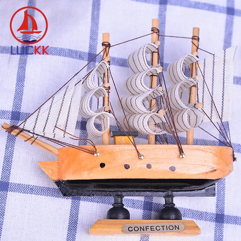 

LUCKK 14CM Handmade Mediterrean Wooden Model Ship Sea Nordic Home Decor Wood Figurine Crafts Room Nautical Kids Birthday Gift