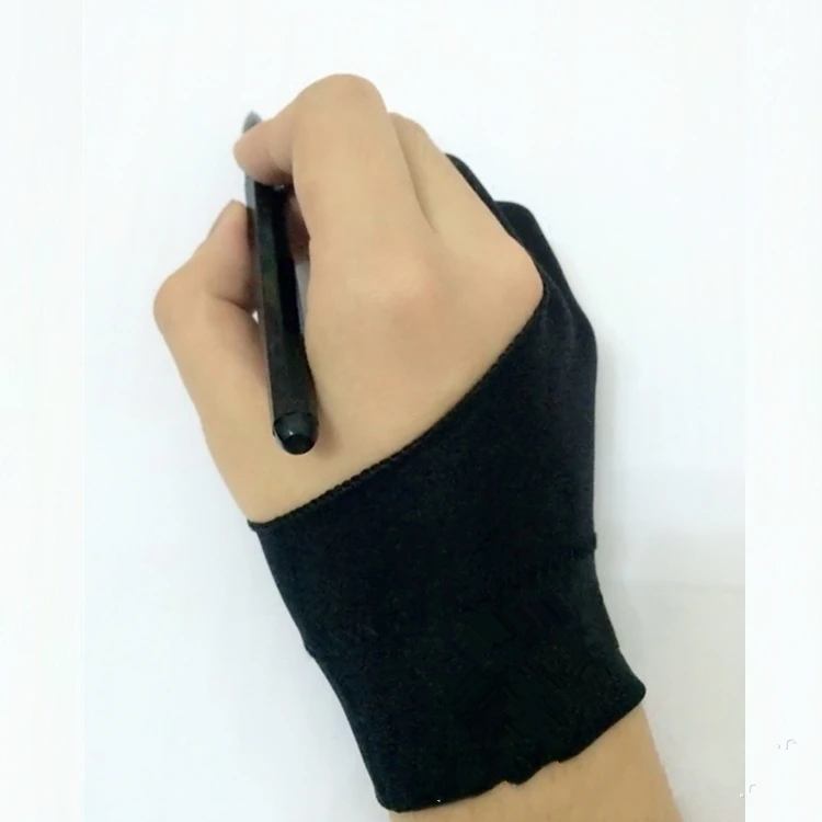 1Pcs Women Men Right Left Hand Artist Drawing Glove for Any Graphics Drawing Tablet Black 2 Finger Anti-fouling Glove
