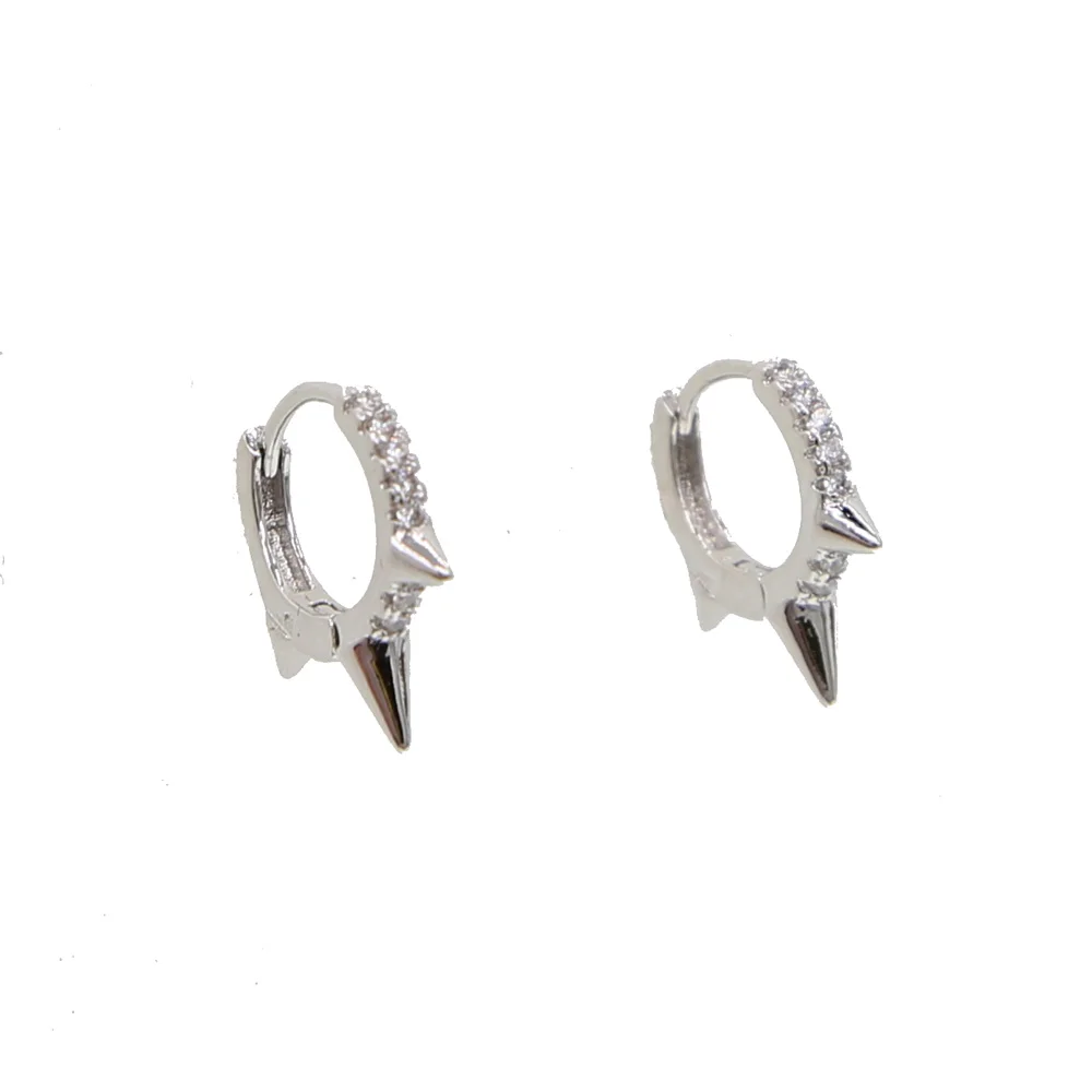 Женские серьги с тремя мини-шпильками в стиле панк, круглые cz кольца, минимальный изящный дизайн, покрытые золотом,, высокое качество, ювелирные изделия - Окраска металла: Родиевое покрытие