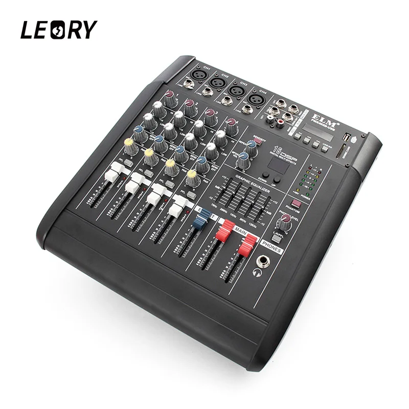 

LEORY Mini Karaoke Audio Mixer Controller 4Channel Microphone Sound Mixing Console Amplifier With USB Built-in 48V Phantom Power