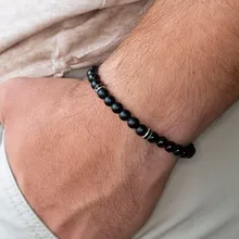2019 nueva llegada Pulsera de moda para Hombre, Pulsera Simple con cuentas de piedra redonda, pulseras y brazaletes para hombres, joyería, regalo, Pulsera Hombre(China)