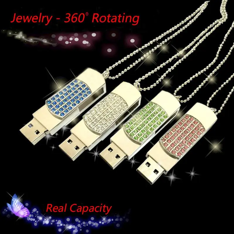 Swivel Fashion Crystal Cle USB Flash Drive 1TB 2TB Necklace Gift