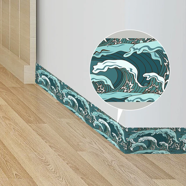 Funlife Waterproof Wall Border Stickers,Japanese Style Retro Ukiyoe Tile Sticker,Bathroom