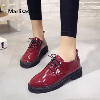 

Marlisasa Women Cute High Quality Black Pu Leather Anti Skid Shoes Lady Cool Sweet Lace Up Wine Red Shoes Zapatos De Mujer F2417