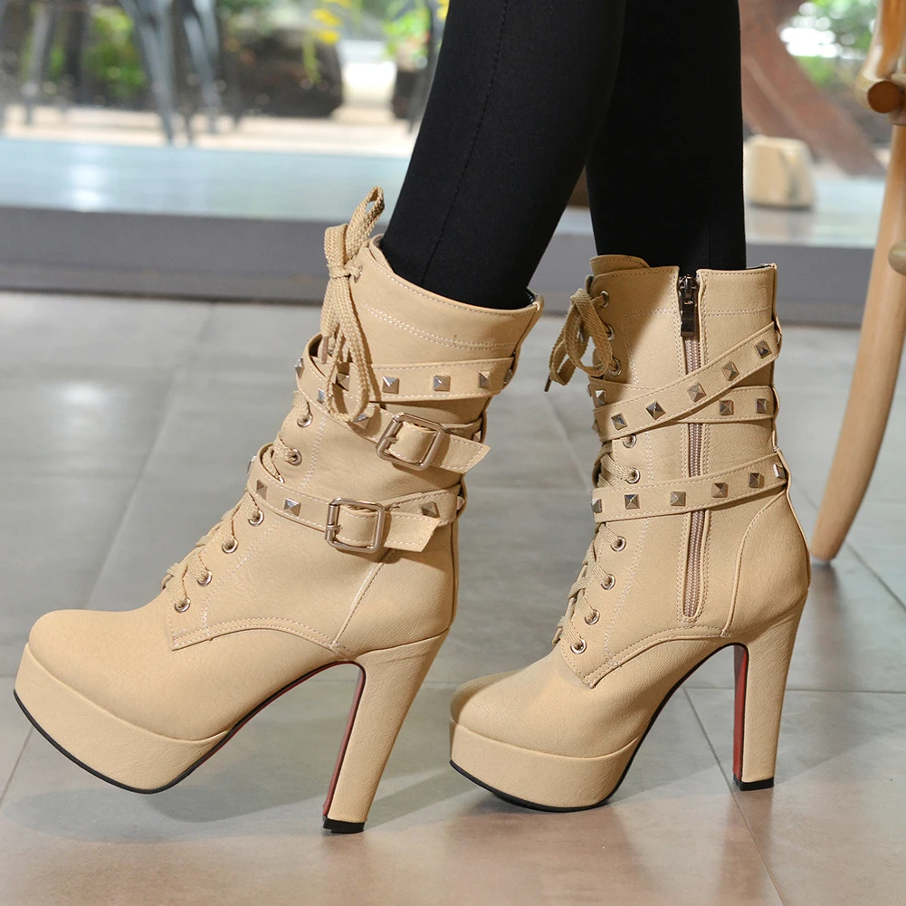rebite botas senhoras meados de bezerro botas