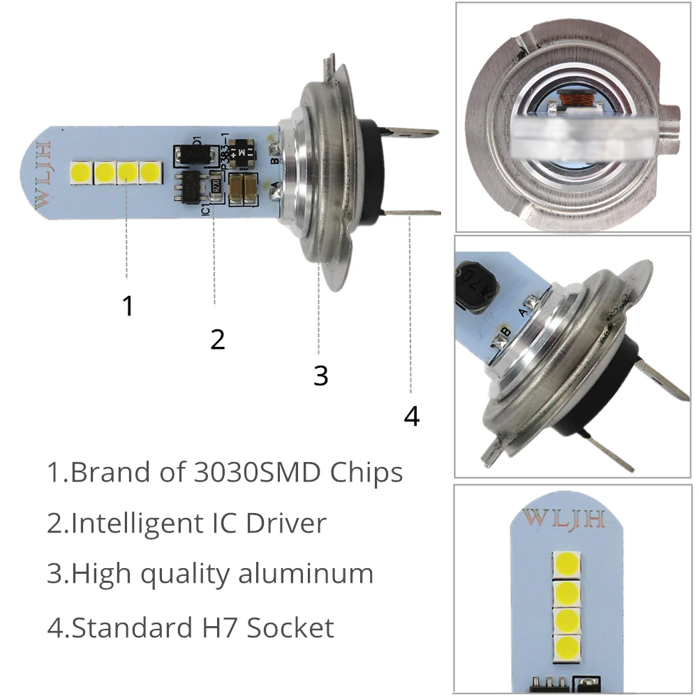 Wljh Carro Auto Led h7 h8 H27 880 881 9006 ps x 24 w T15 W16w 921 Reversa Cauda Nevoeiro Lâmpada Dia Correndo Drl 2x Luz 6 h8 h27 880 881 9006 ps x