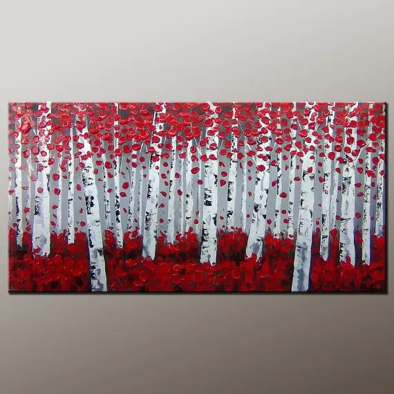 Landscape Painting Birch Tree Painting Canvas Art Oil Painting