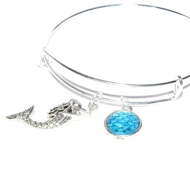 

Mermaid Bracelet fish scale Bangle Mermaid Charm Pendant Creative Adjustable Alloy Bracelet Silver Jewelry Unisex Gift