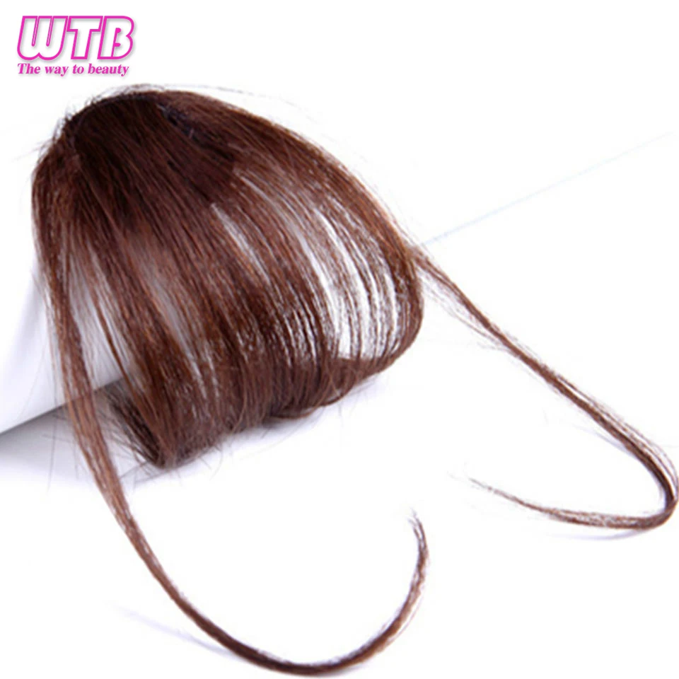 

WTB Fake Fringe Air Bangs Clip On 6 Inch Short Straight Front Synthetic Hair Extensions Thin Blunt Clip In Bangs Black Hair