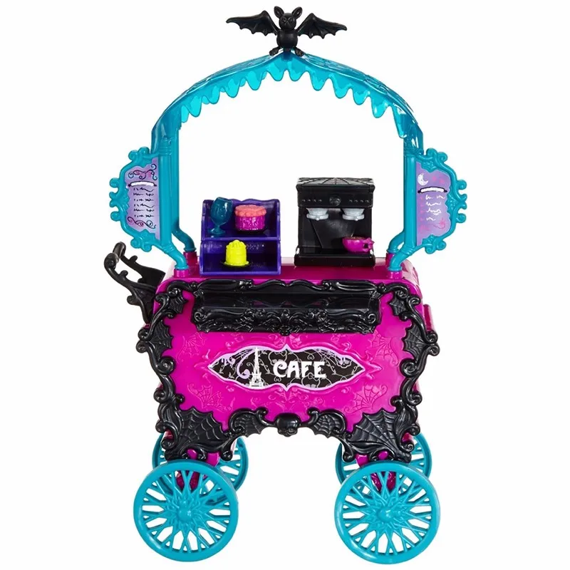 Один Набор кукольной мебели путешествия скарис кафе стул и тележка, новые стили пластиковые игрушки для девочек для Monster High кукла девушки лучший подарок