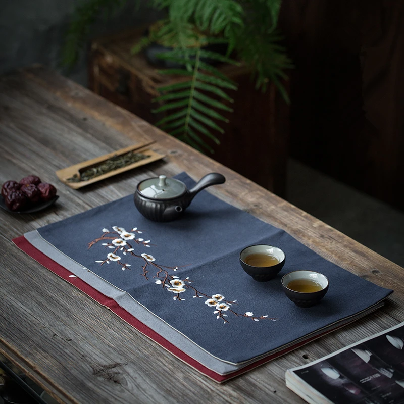 

embroidered table cloth for tea set creative cotton & linen tea flag Chinese tea accessories table mat 50cm*30cm rectangle mats