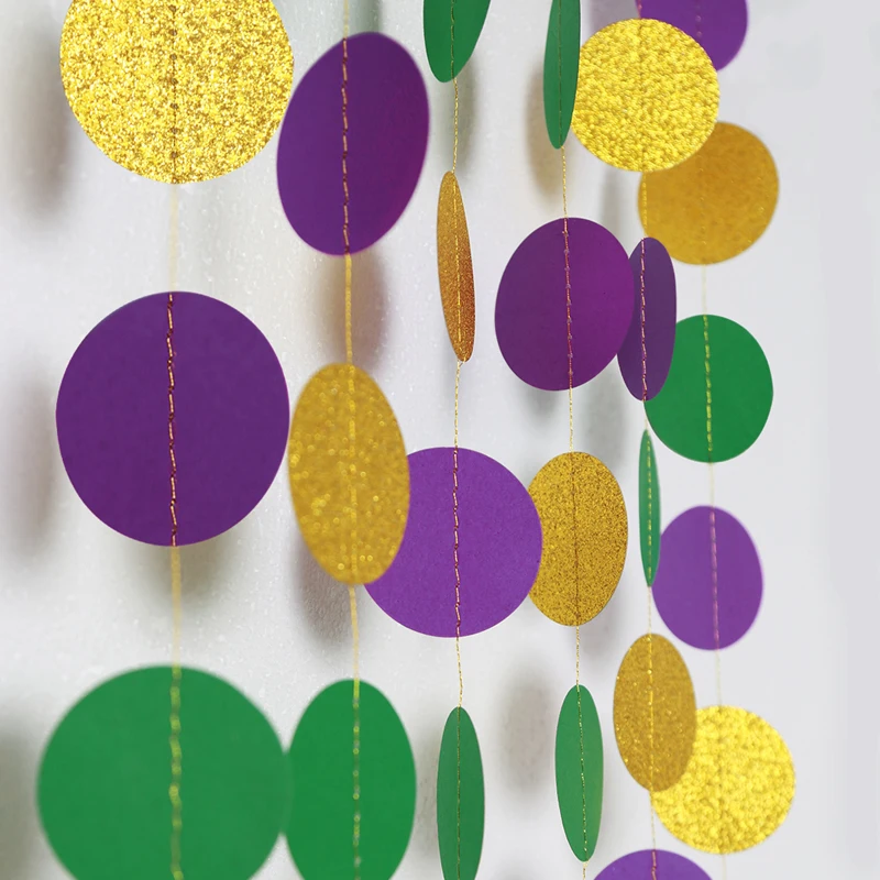 

Glitter Gold Purple Green Circle Dots Garlands Decorations for Mardi Gras Theme Celebration Baby Shower Birthday Party Supplies