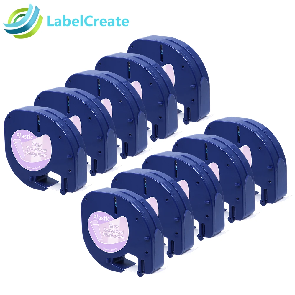 

10 Pack Compatible DYMO Letratag Tape 12mm DYMO 12267 Black on Clear Plastic Tape for Dymo Letratag LT Label Printer Label Maker