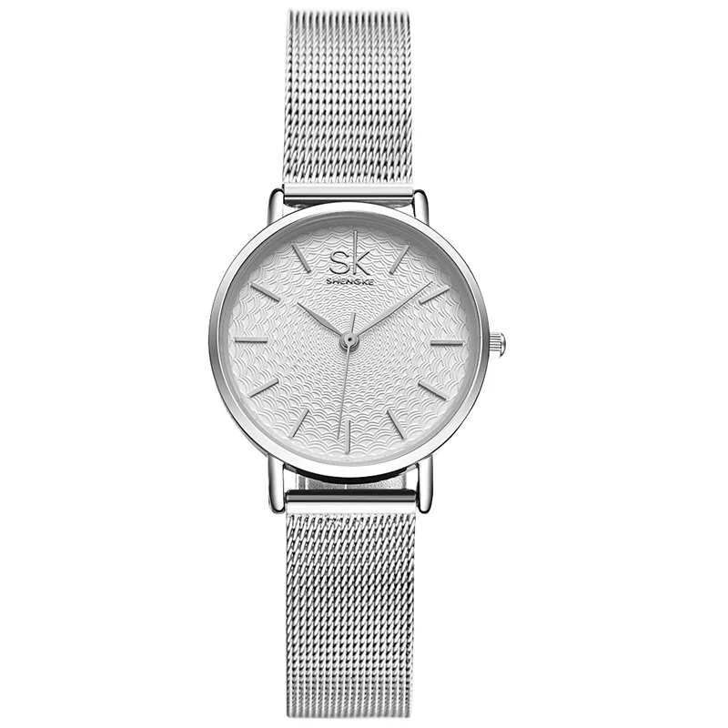 SHENGKE SK Топ Роскошные брендовые модные женские часы для женщин наручные часы минималистичные наручные часы из нержавеющей стали женские часы - Цвет: Серебристый