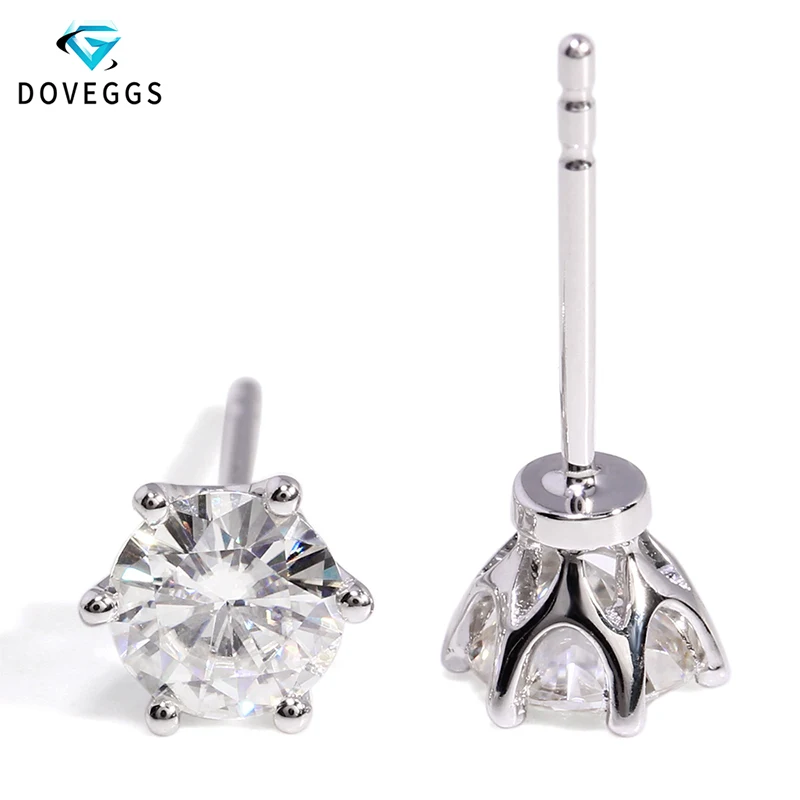 

DovEggs Solid 14K White Gold Moissanite Stud Earrings for Women Wedding 1CTW 5M 0.5CT Each GH Color Moissanite Ladies Earrings