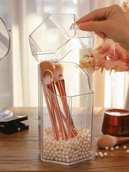 

Transparent Acrylic dustproof cover pen holder desktop makeup brush beauty brush tube cosmetic storage box AP12041425