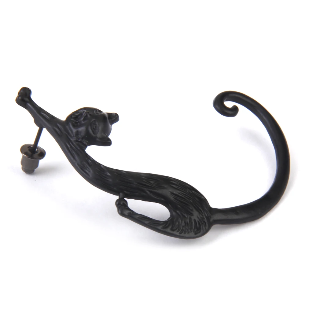 Phenovo 1pc Fashion Design Punk Gothic Alloy Long Tail Cat Earring Single Charm Ear Stud for Men Women Earrings Jewelry Party