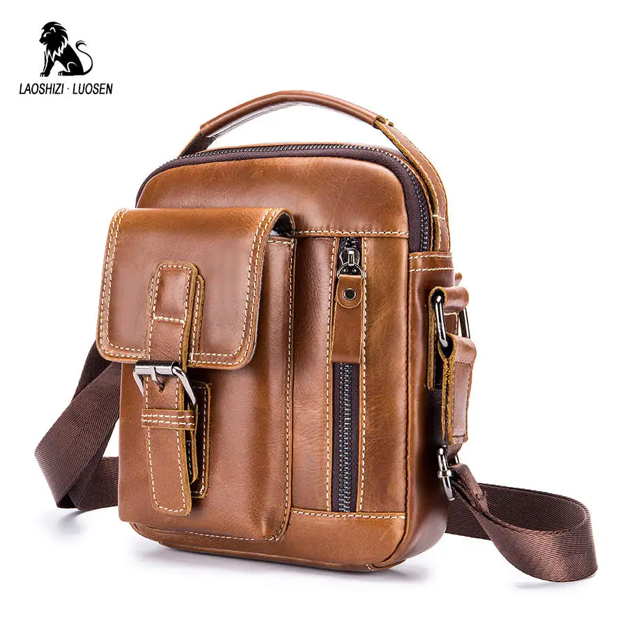 LAOSHIZI LUOSEN 2018 bolso de hombro de cuero genuino de marca para hombre, bolsos de mensajero, bolso bandolera para hombre, diseño de cremallera Casual pequeño LAOSHIZI LUOSEN 2018 bolso de hombro de cuero genuino de marca para hombre, bolsos de mensajero, bolso bandolera para hombre, diseño de cremallera Casual pequeño