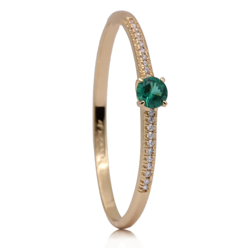 Женский браслет из розового золота PATAYA зеленый круглый с натуральным цирконием