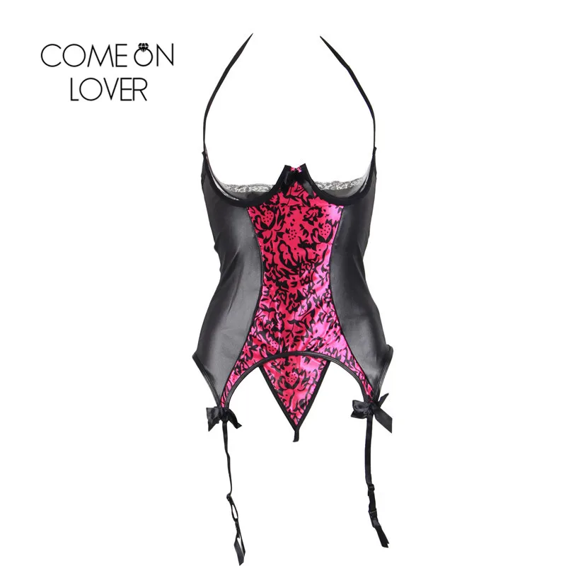 Comeonlover Plus Size Leather Open Cup Bustier Sexy Dress Porno RI70134 With Garter Picardias Eroticos Mujer Exotic Lingerie