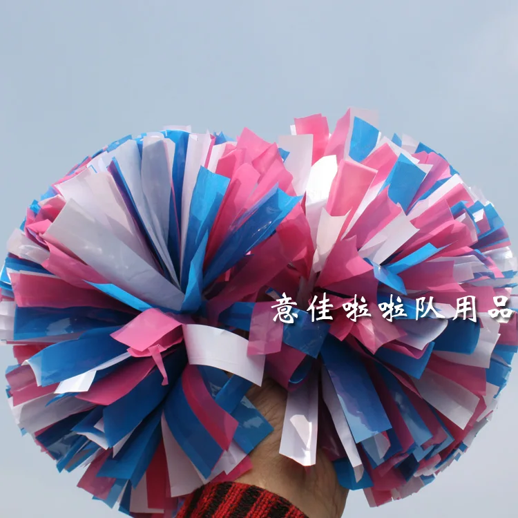 

10pcs Cheerleading pom Plastic White blue and rose red Color mixing 1,000*3/4" wide streamers handle