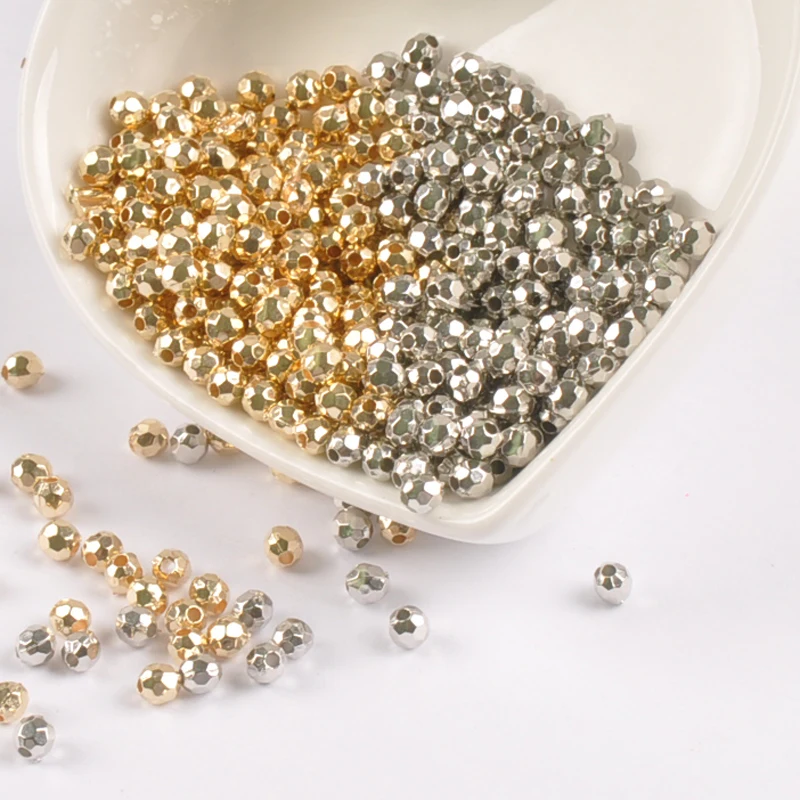4 мм 200 шт. серебристые и золотистые гладкие геометрические бусины из полиэдра CCB