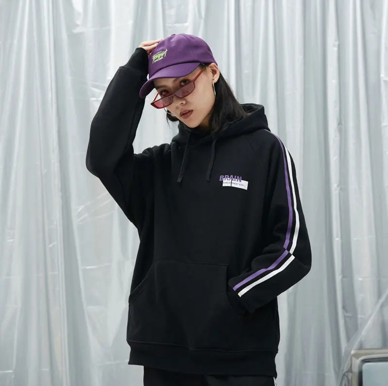 Stripe Hooded Embroidery Brain Pullover Hoodies 1