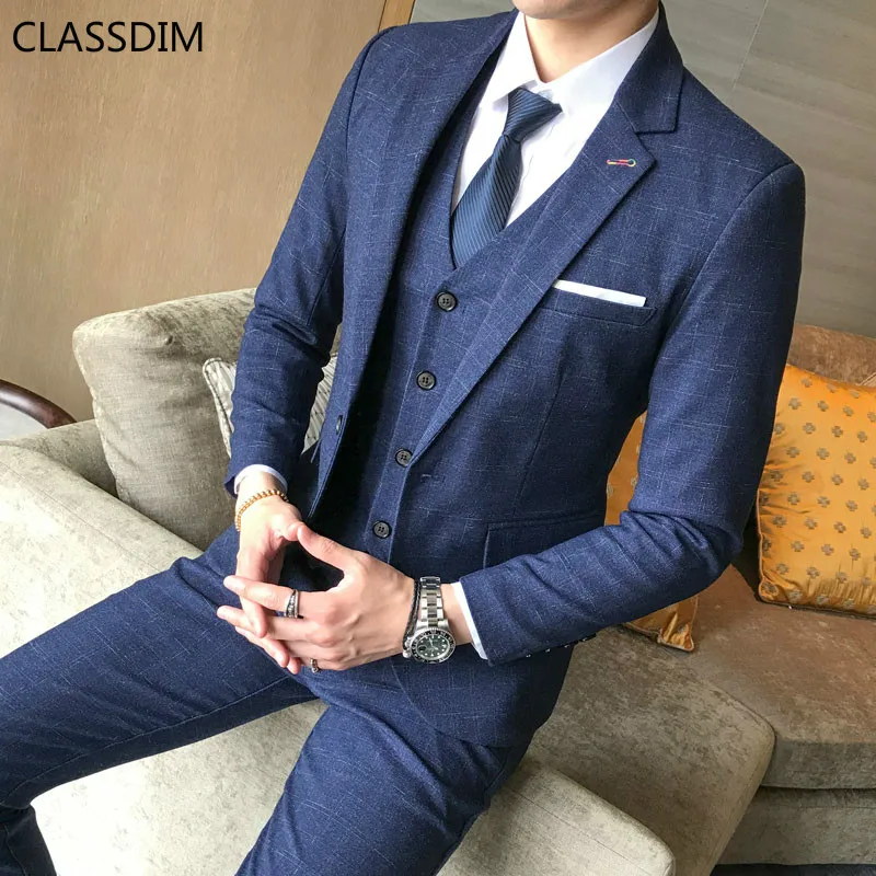 Мужской костюм из трех предметов: пиджак жилет и брюки|formal dress suits|suit 3 piecessuit blue |